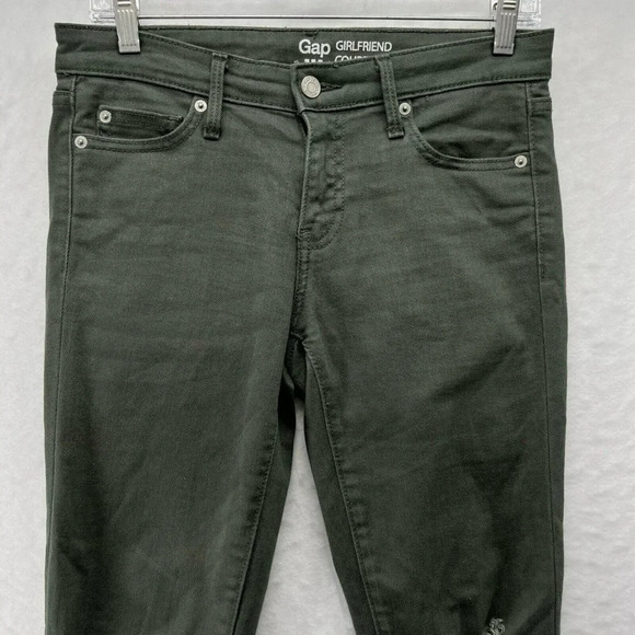 Gap Jeans Women's Sz 0 Green Denim Regular Girlfriend Distressed Raw Hem Stretch - Picture 7 of 12